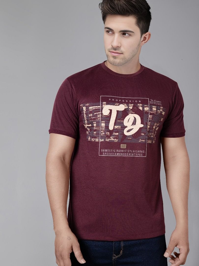 Authenzaa Men Round Neck T-Shirt BKRNT001 Maroon 