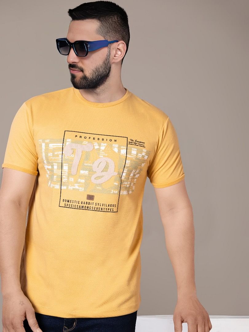 Authenzaa Men Round Neck T-Shirt BKRNT006 Lemon 