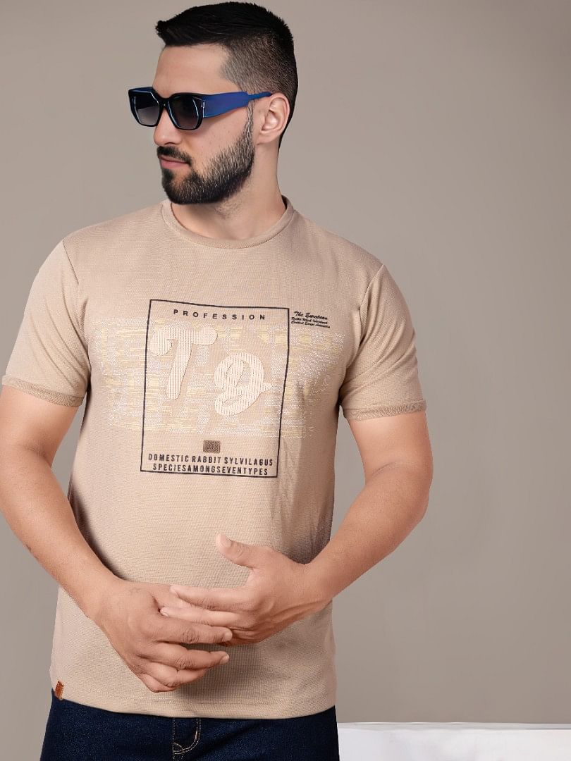 Authenzaa Men Round Neck T-Shirt BKRNT005 Camel 