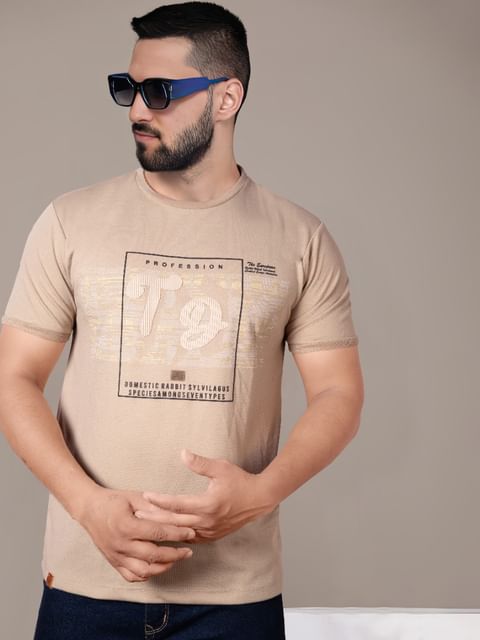 Authenzaa Men Round Neck T-Shirt BKRNT005 Camel 