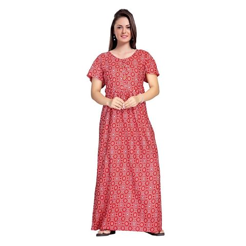 Authenzaa Women Nighty SMWN029  Red 