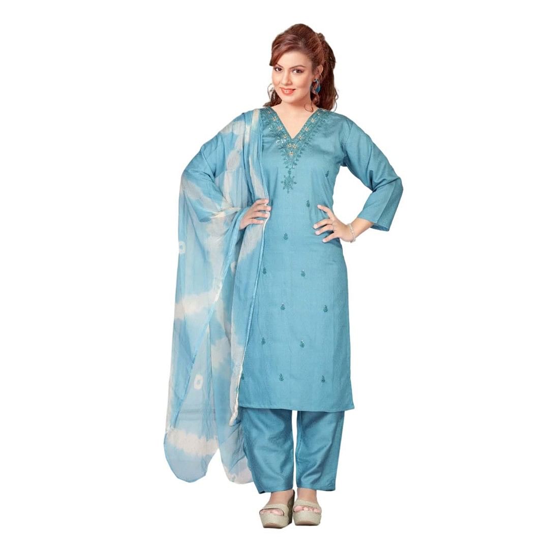 Authenzaa Women 3pcs Kurti Set SMCKS001 Sky Blue 
