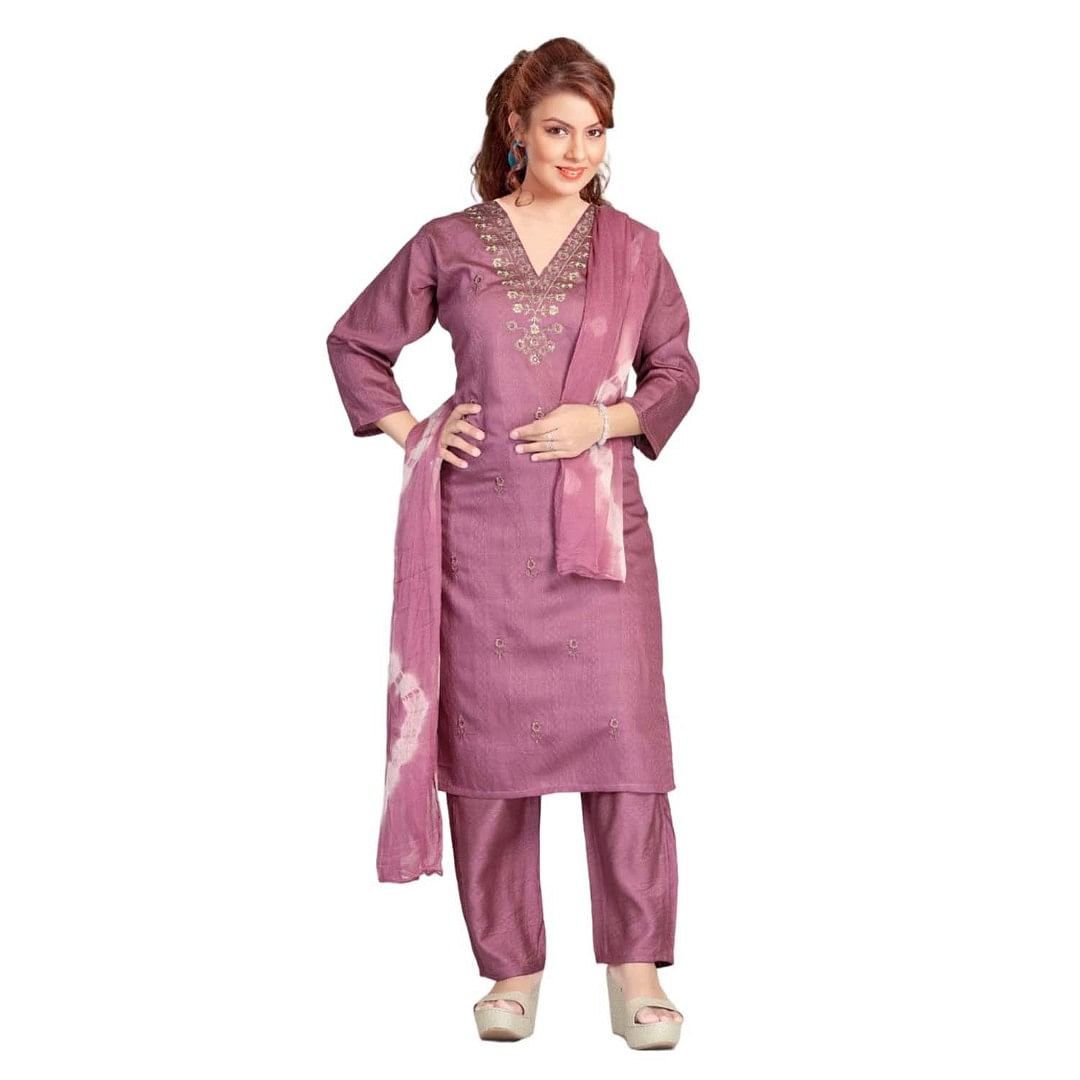 Authenzaa Women 3pcs Kurti  Set SMCKS003 Rose Gold 