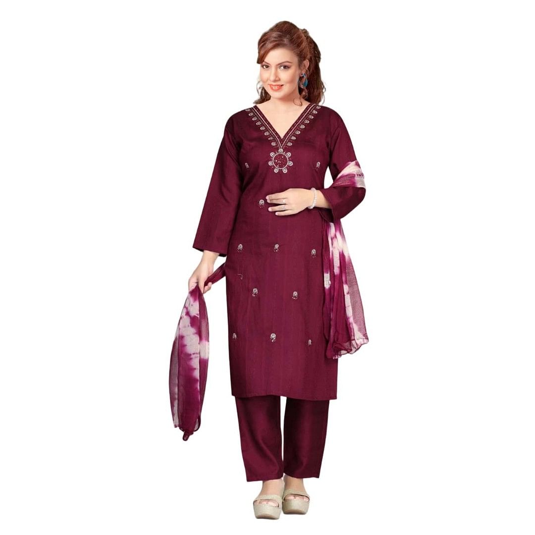 Authenzaa Women 3pcs Kurti Set SMCKS004 Wine 