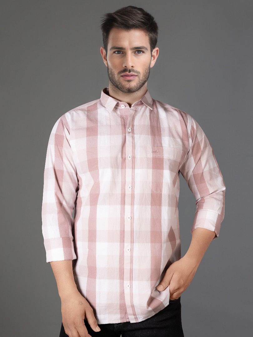 Authenzaa Men Casual Shirt SFCS079 Mauve Chex 
