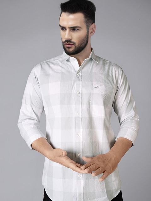 Authenzaa Men Casual Shirt SFCS083 Light Ash Chex 