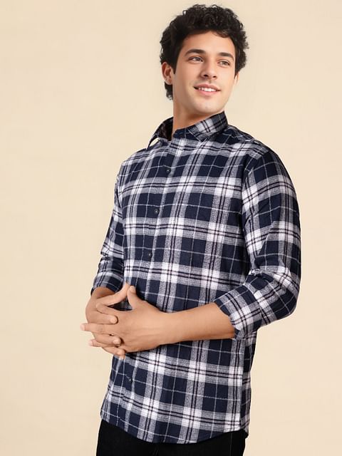 Authenzaa Men Casual Shirt SFCS086 Navy Blue Chex 
