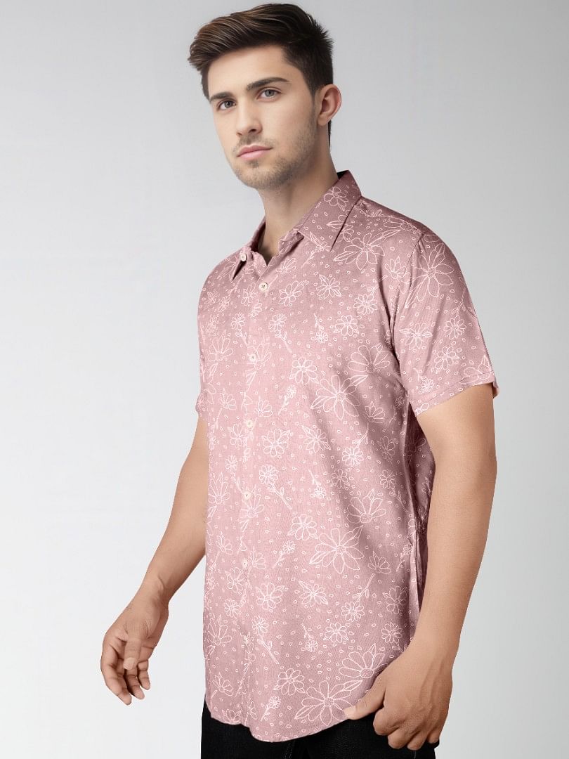 Authenzaa Men Half Sleeves Casual Shirt SFHCS002 Printed Mauve 
