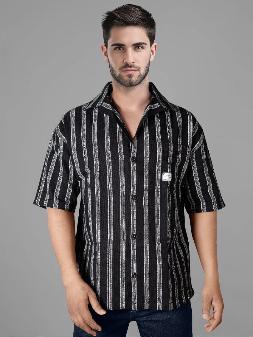 Authenzaa Men Half Sleeves Casual Shirt SFHCS003 Black Stripe 