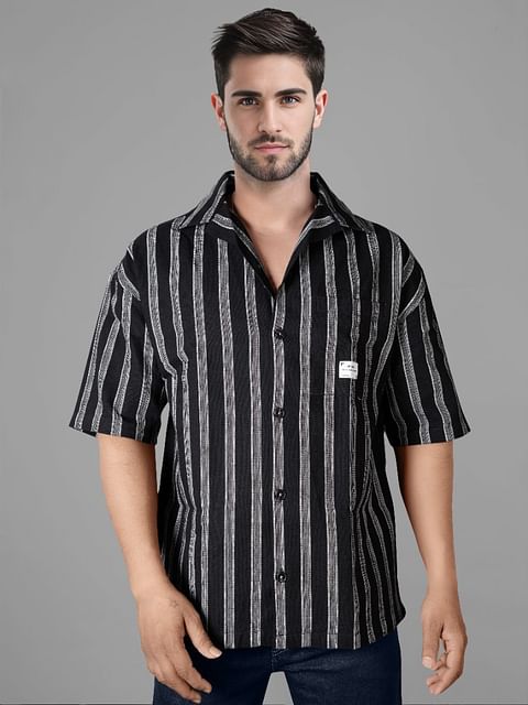 Authenzaa Men Half Sleeves Casual Shirt SFHCS003 Black Stripe 