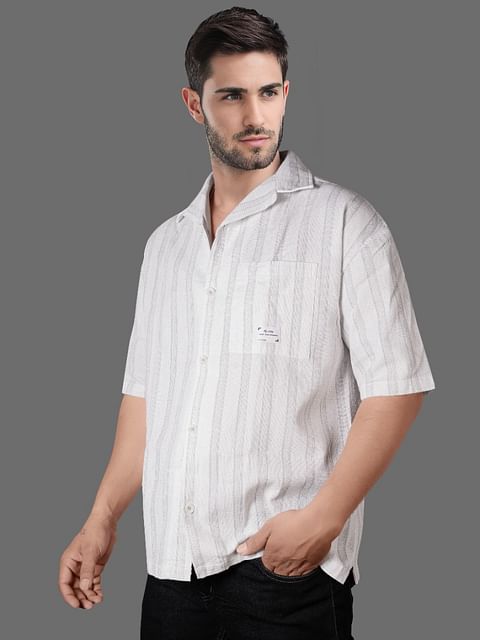 Authenzaa Men Half Sleeves Casual Shirt SFHCS004 Off White Stripe 