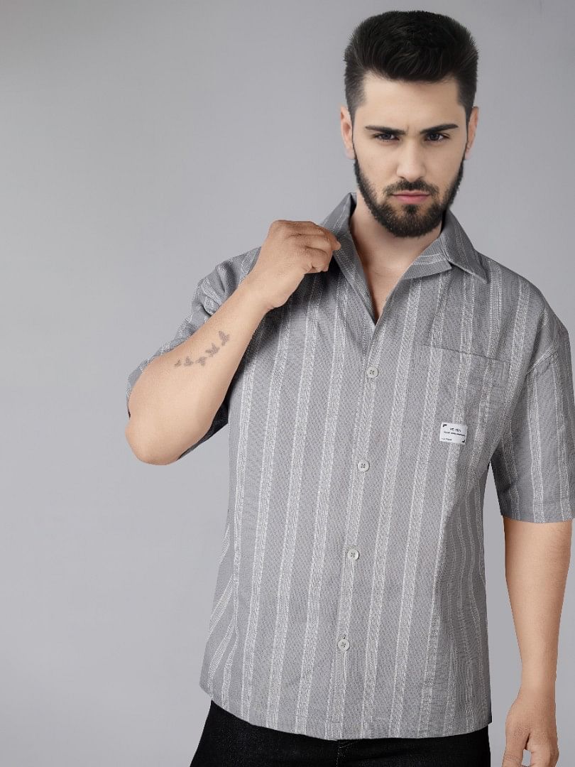 Authenzaa Men Half Sleeves Casual Shirt SFHCS005 Light Ash Stripe  