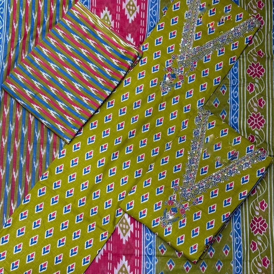 Authenzaa Women Dress Material ASDM001 Light Mehandi 