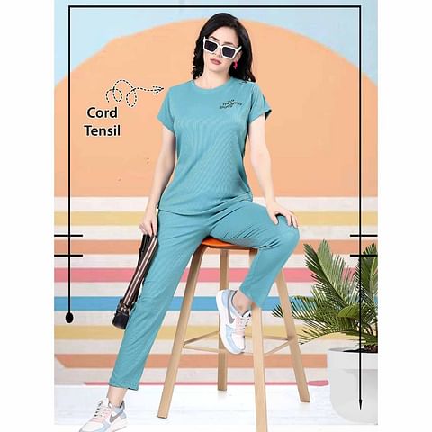 Authenzaa Women 2PC Nighty AC2N062 Sky 