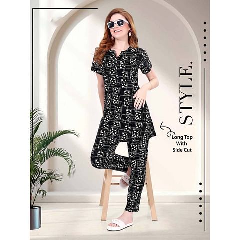 Authenzaa Women 2 PC Nighty AC2N065 Black 