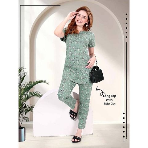 Authenzaa Women 2 PC Nighty AC2N070 Green 