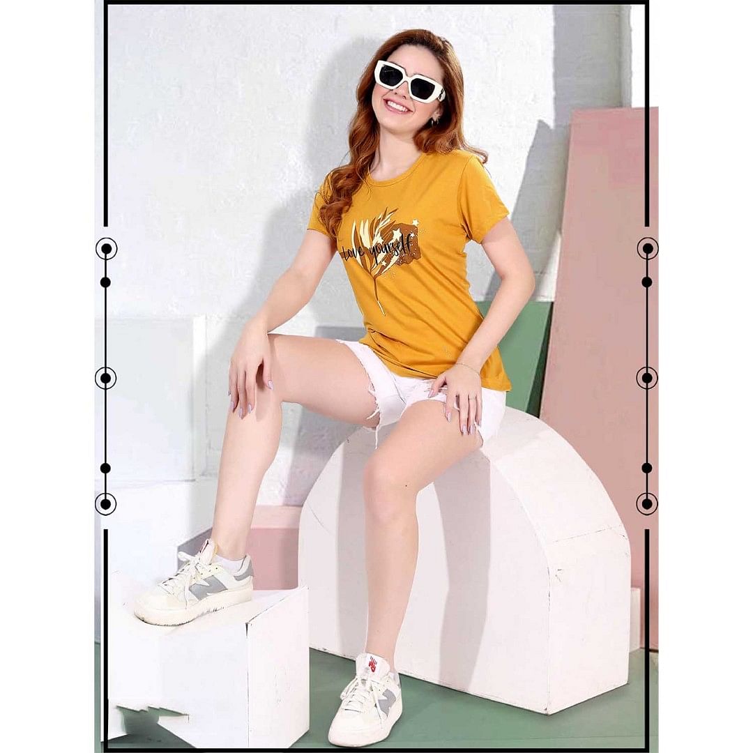 Authenzaa Women T-Shirt ACWTS038 Yellow 