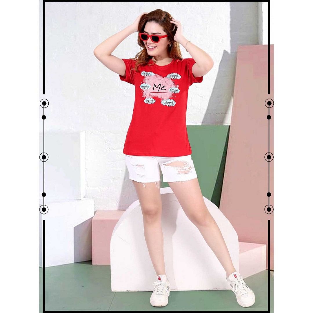 Authenzaa Women T-Shirt ACWTS039 Red 