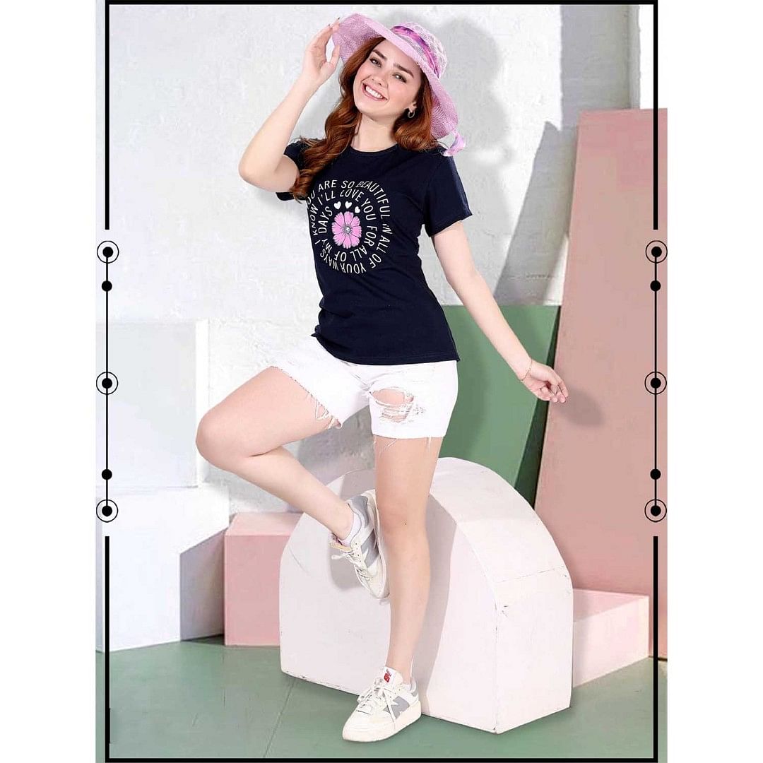 Authenzaa Women T-Shirt ACWTS041 Navy 