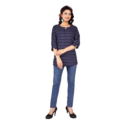 Authenzaa Women Short Kurti EVSWKT003 Navy 