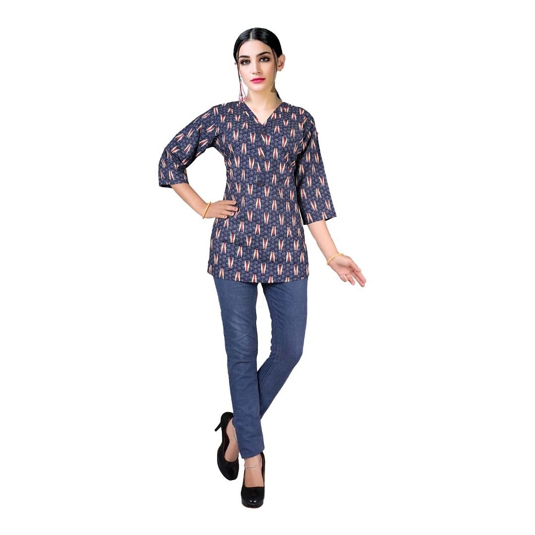 Authenzaa Women Short Kurti EVSWKT005 Blue 