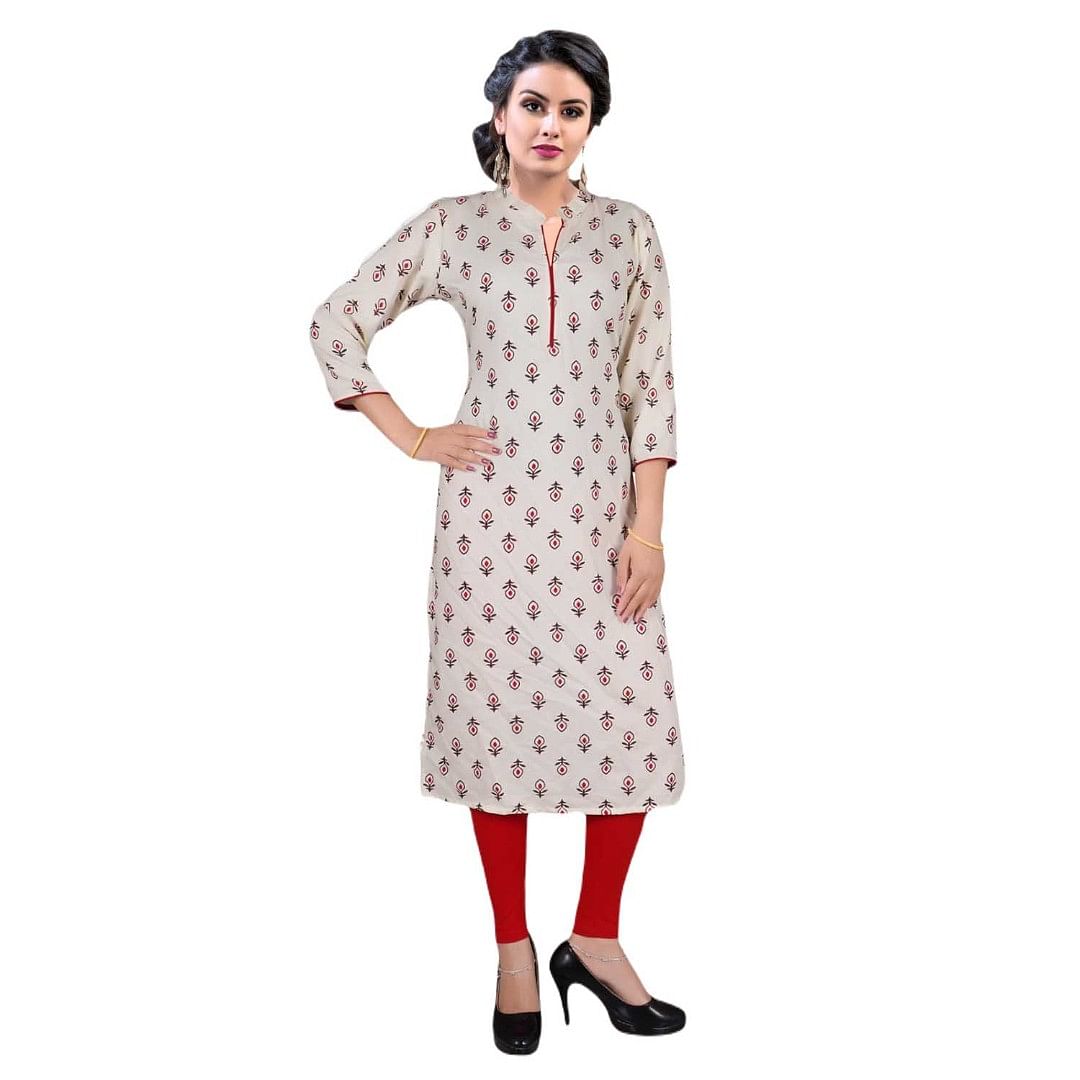 Authenzaa Women Kurti EVWKT013 Cream 