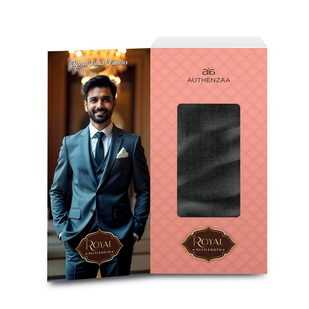 Authenzaa Men Royal Suit Length Fabric EXE006 Charcoal 