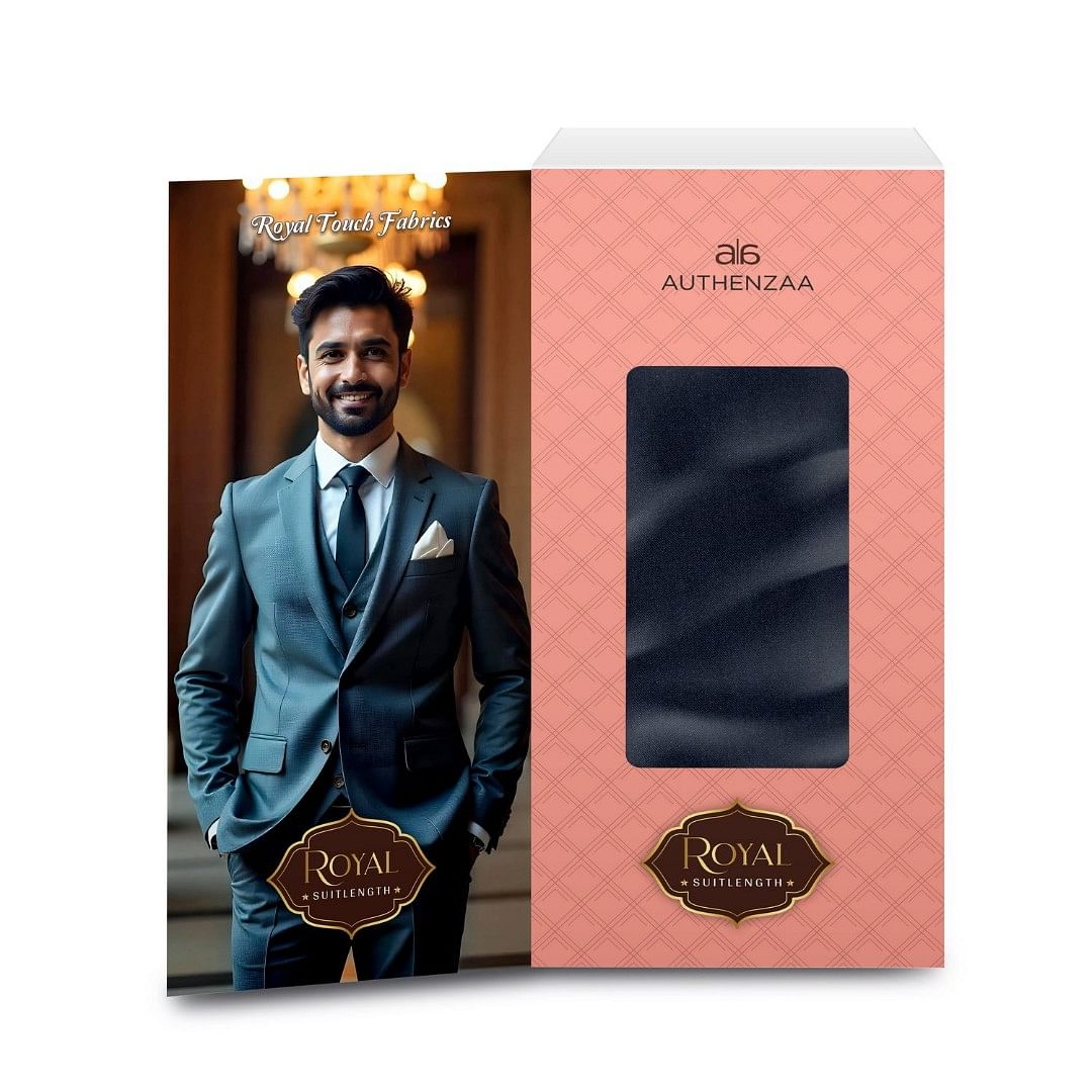 Authenzaa Men Royal Suit Length Fabric EXE006 Royal Blue 