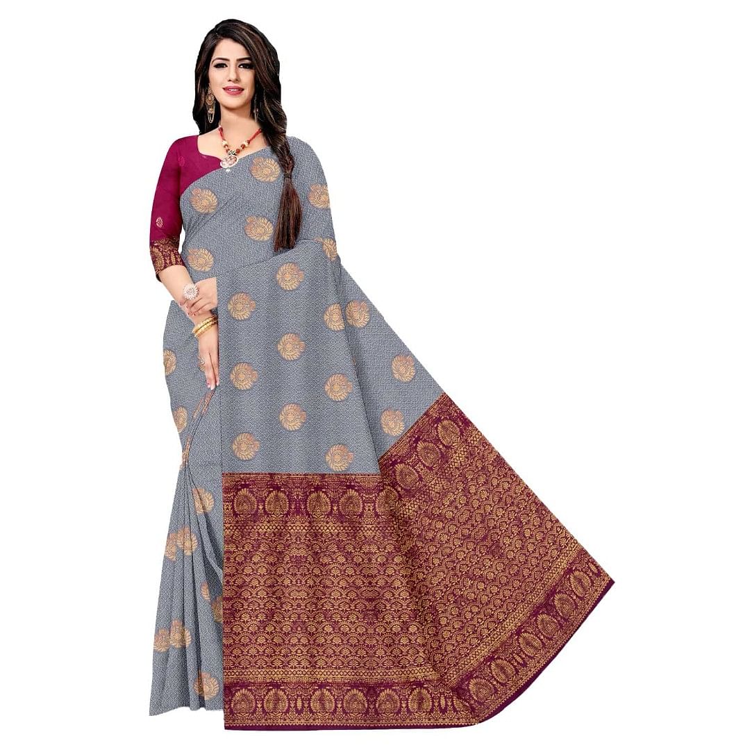 Authenzaa Women Saree ASWS061 Grey 