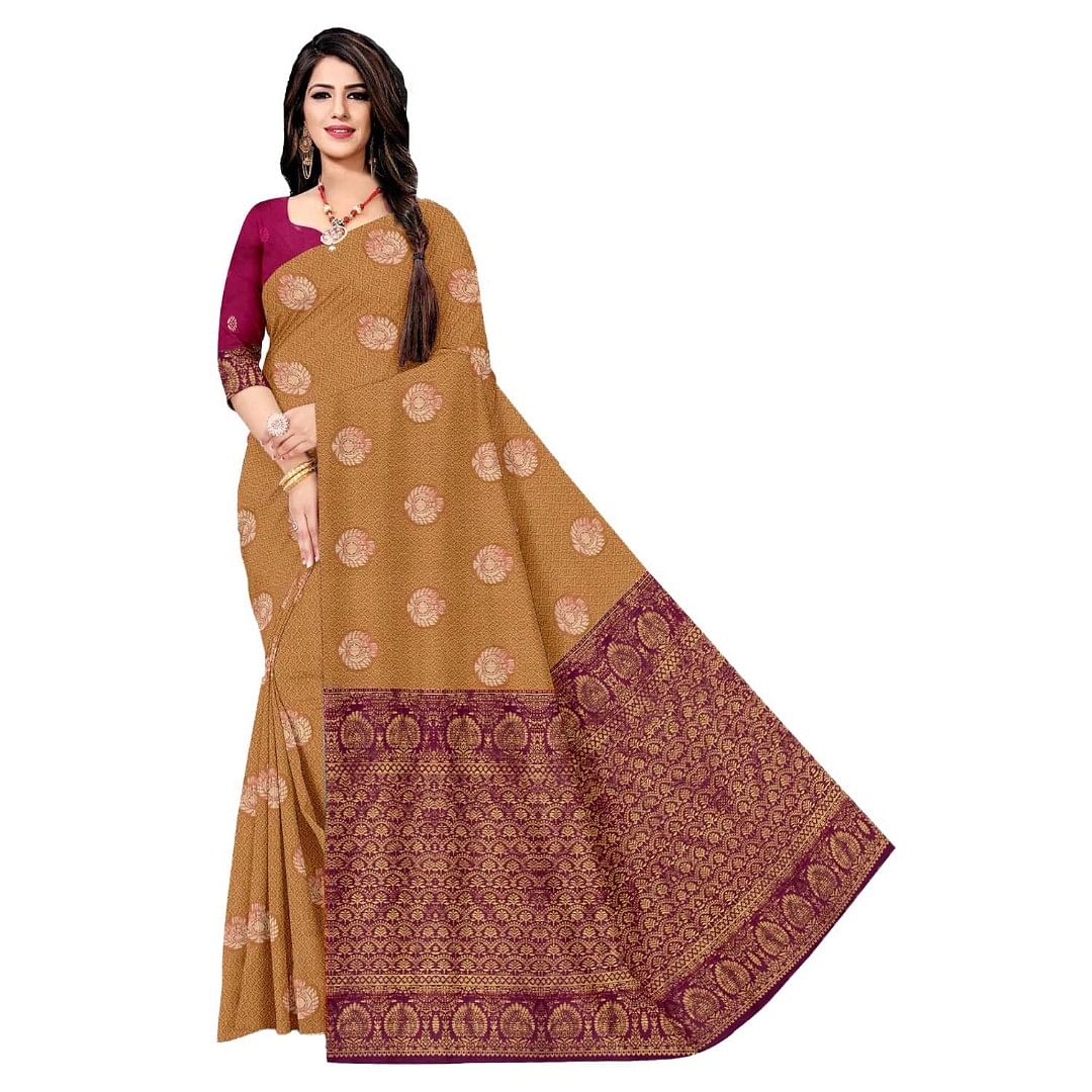 Authenzaa Women Saree ASWS061 Peach 