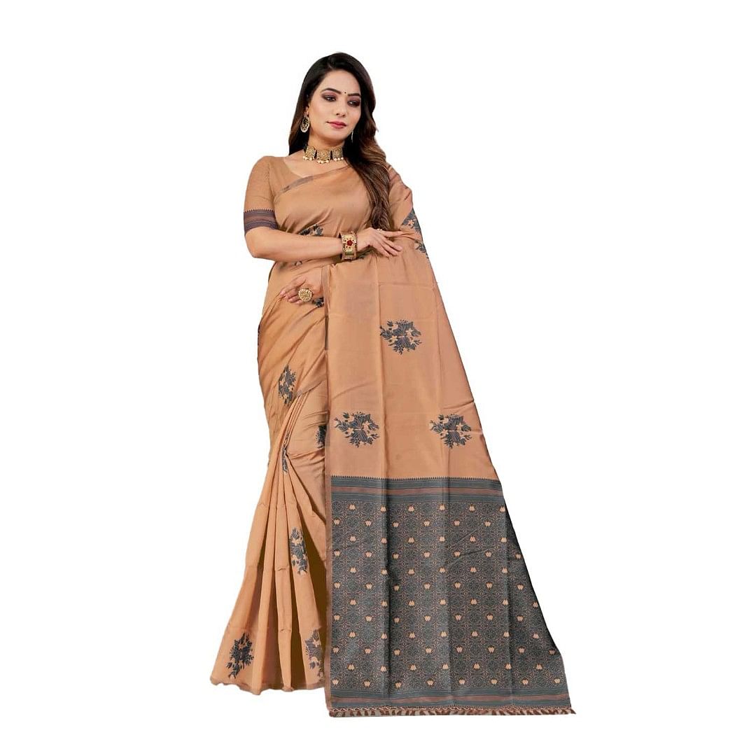 Authenzaa Women Saree ASWS062 Light Peach 
