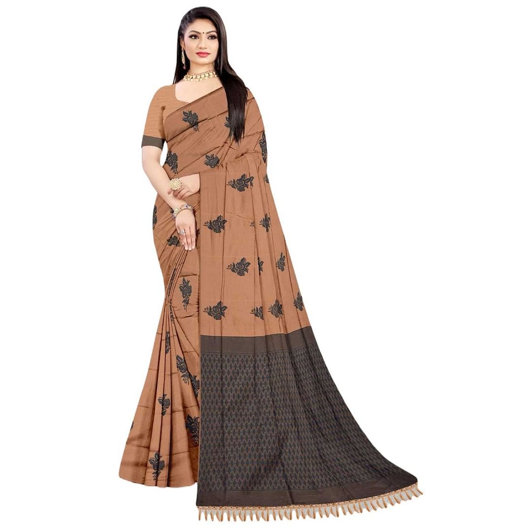 Authenzaa Women Saree ASWS063 Light Peach 