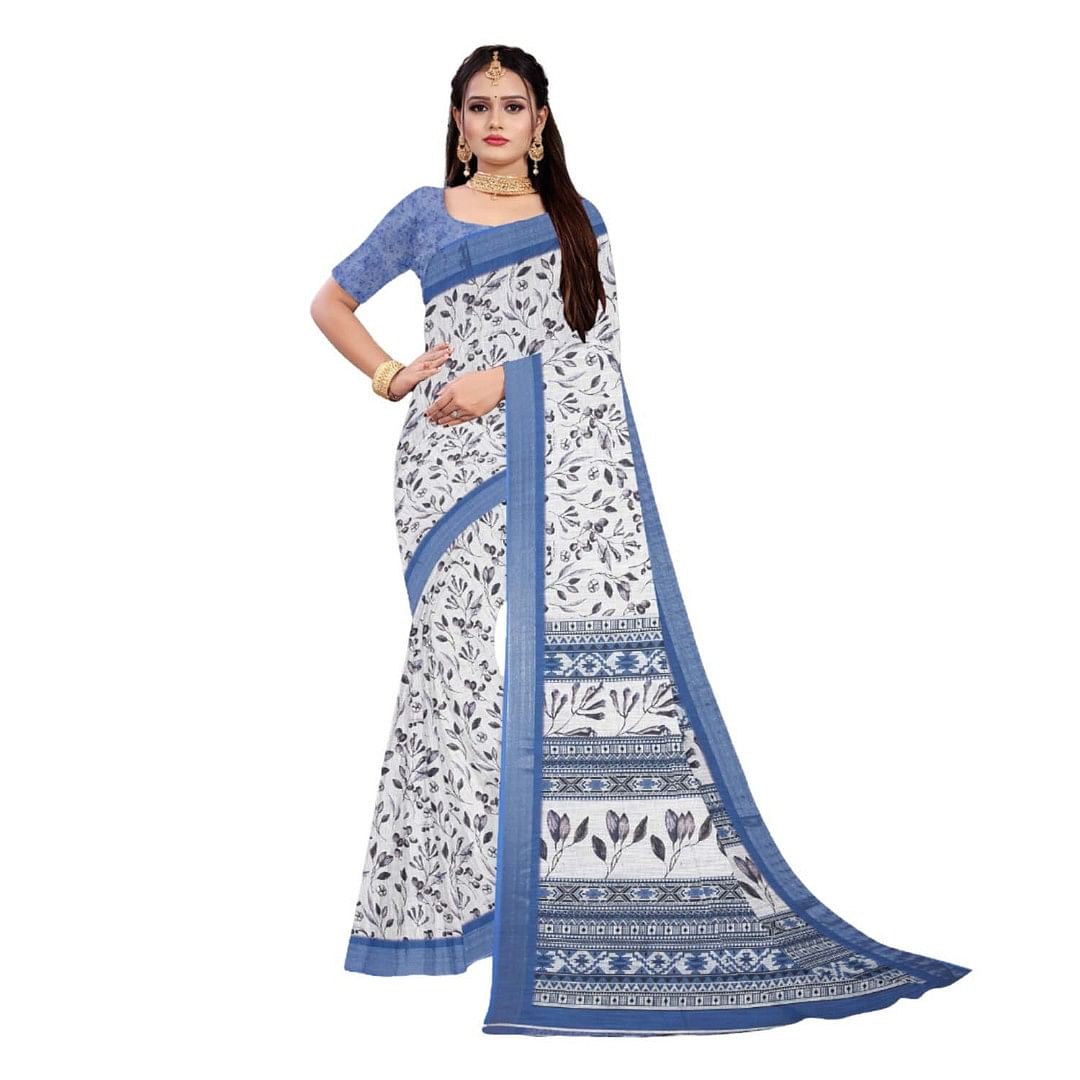 Authenzaa Women Saree ASWS066 Sky 