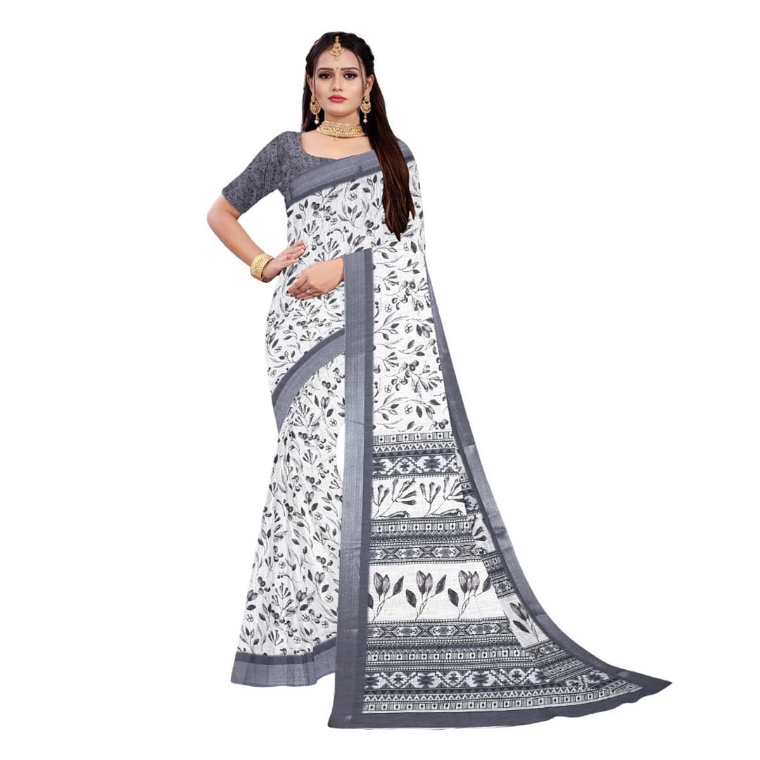 Authenzaa Women Saree ASWS066 Grey 