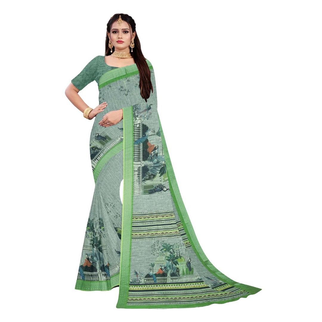 Authenzaa Women Saree ASWS067 Pista 