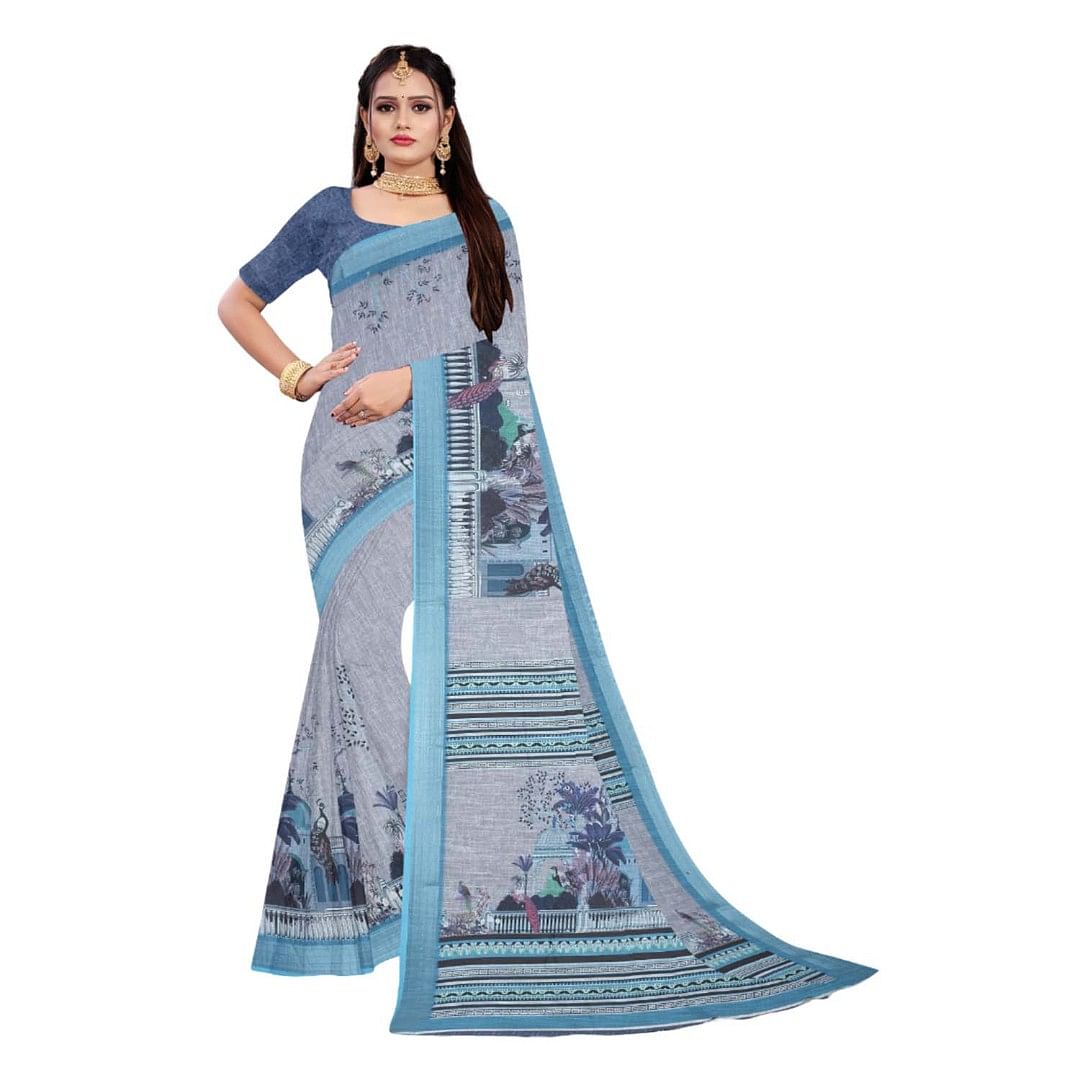Authenzaa Women Saree ASWS067 Sky 