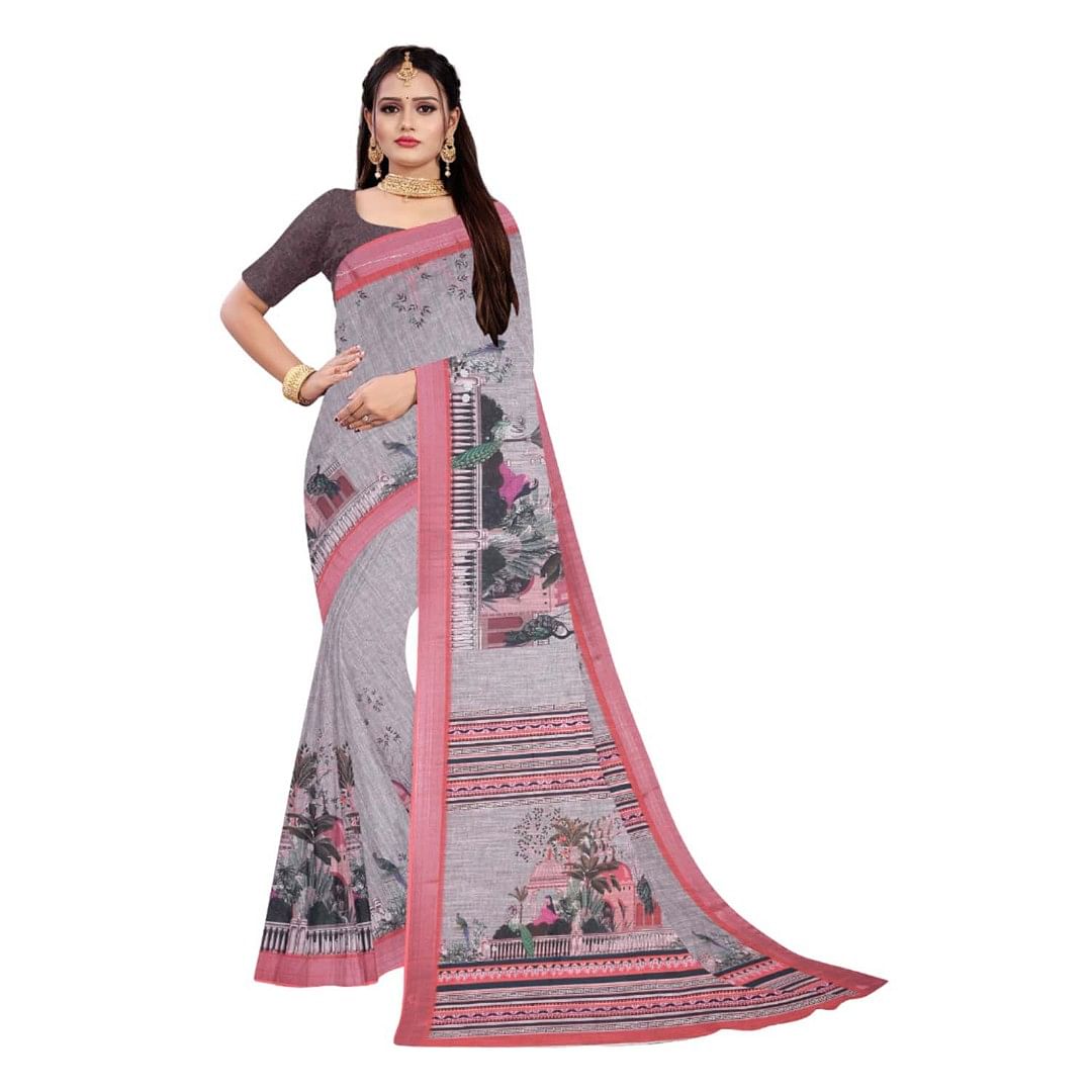 Authenzaa Women Saree ASWS067 Peach 