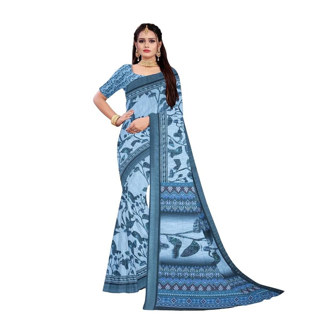 Authenzaa Women Saree ASWS068 Sky Blue 