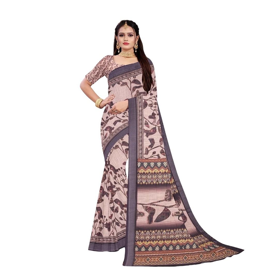 Authenzaa Women Saree ASWS068 Dusty Peach 