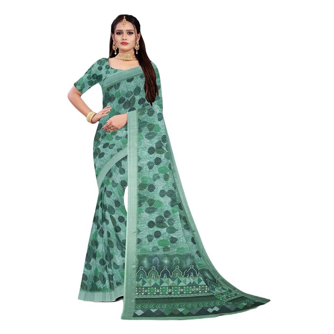 Authenzaa Women Saree ASWS069 Light Green 