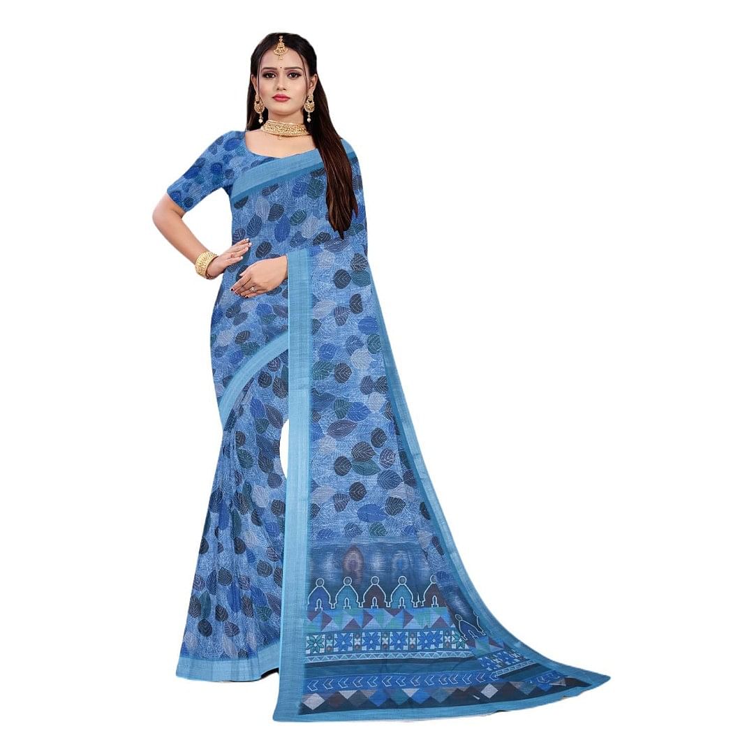 Authenzaa Women Saree ASWS069 Sea Blue 
