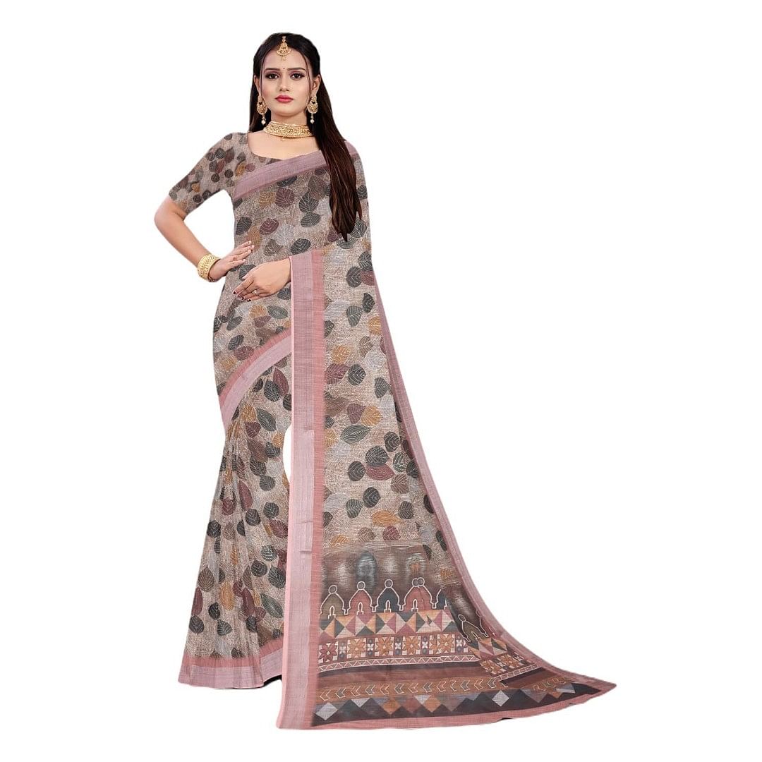 Authenzaa Women Saree ASWS069 Peach 