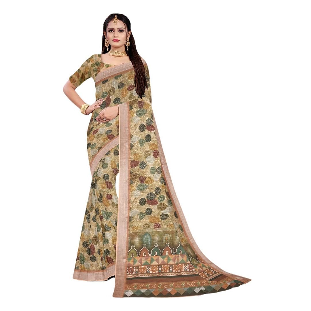 Authenzaa Women Saree ASWS069 Carrot 