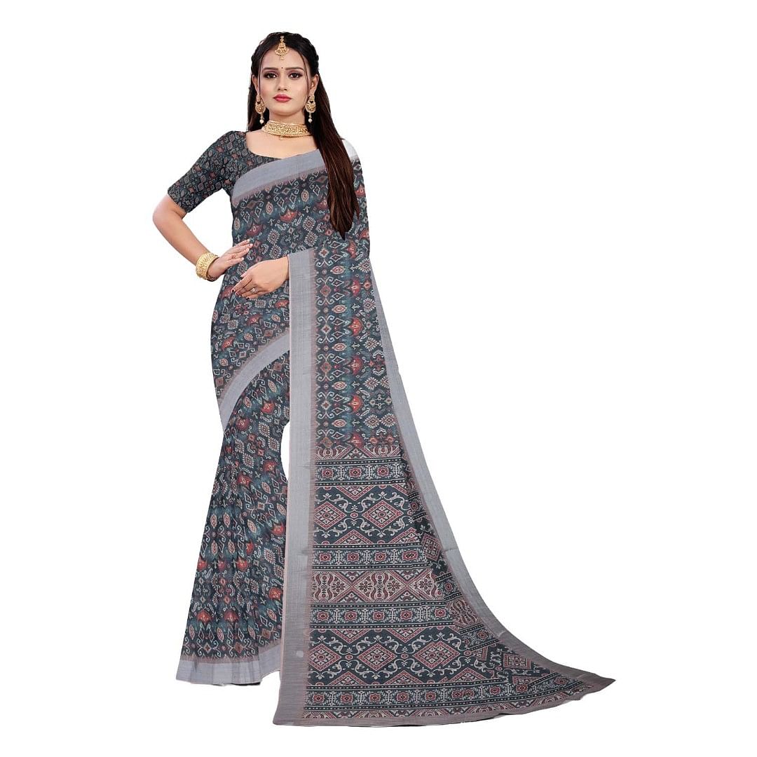 Authenzaa Women Saree ASWS070 Grey 