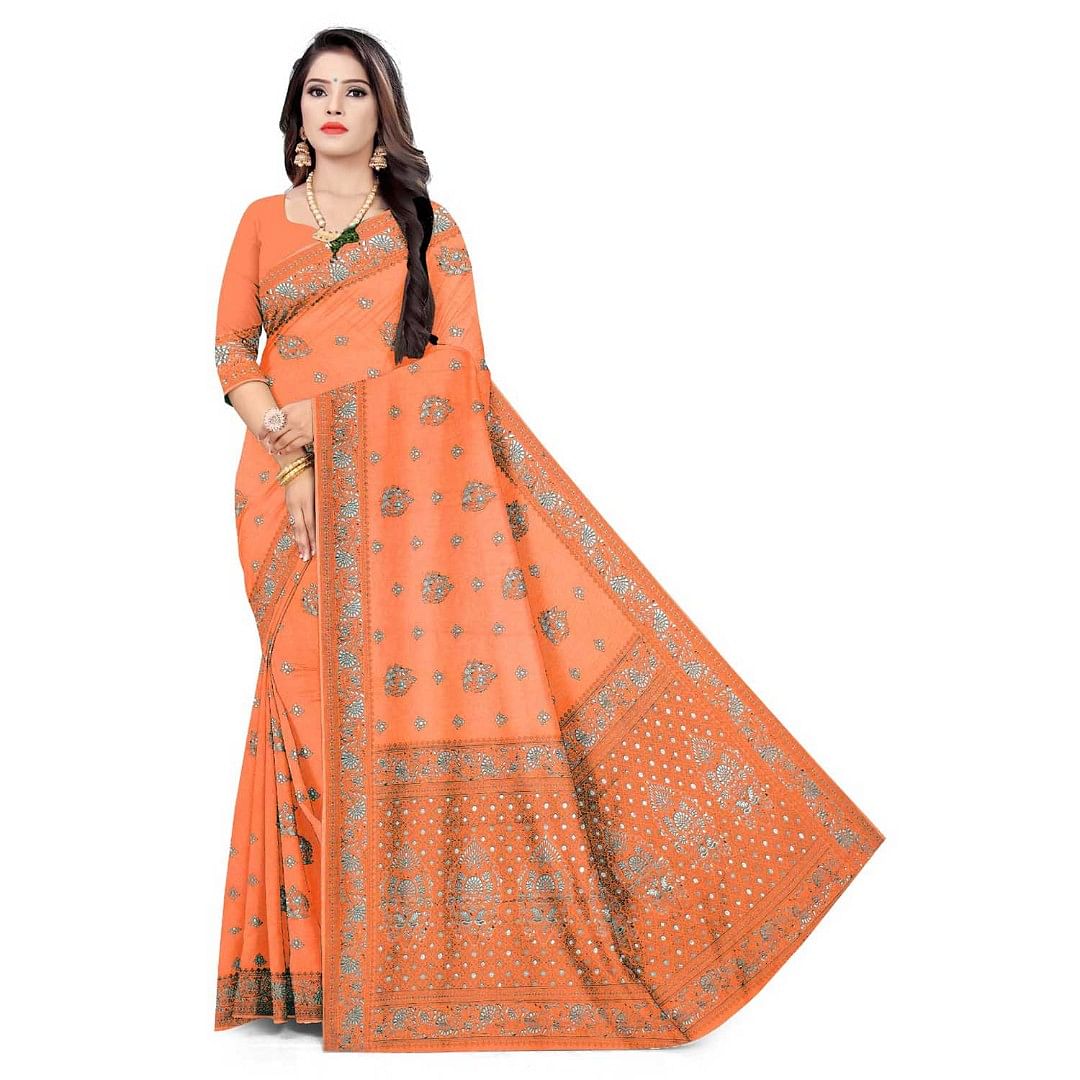 Authenzaa Women Saree ASWS054 Orange 