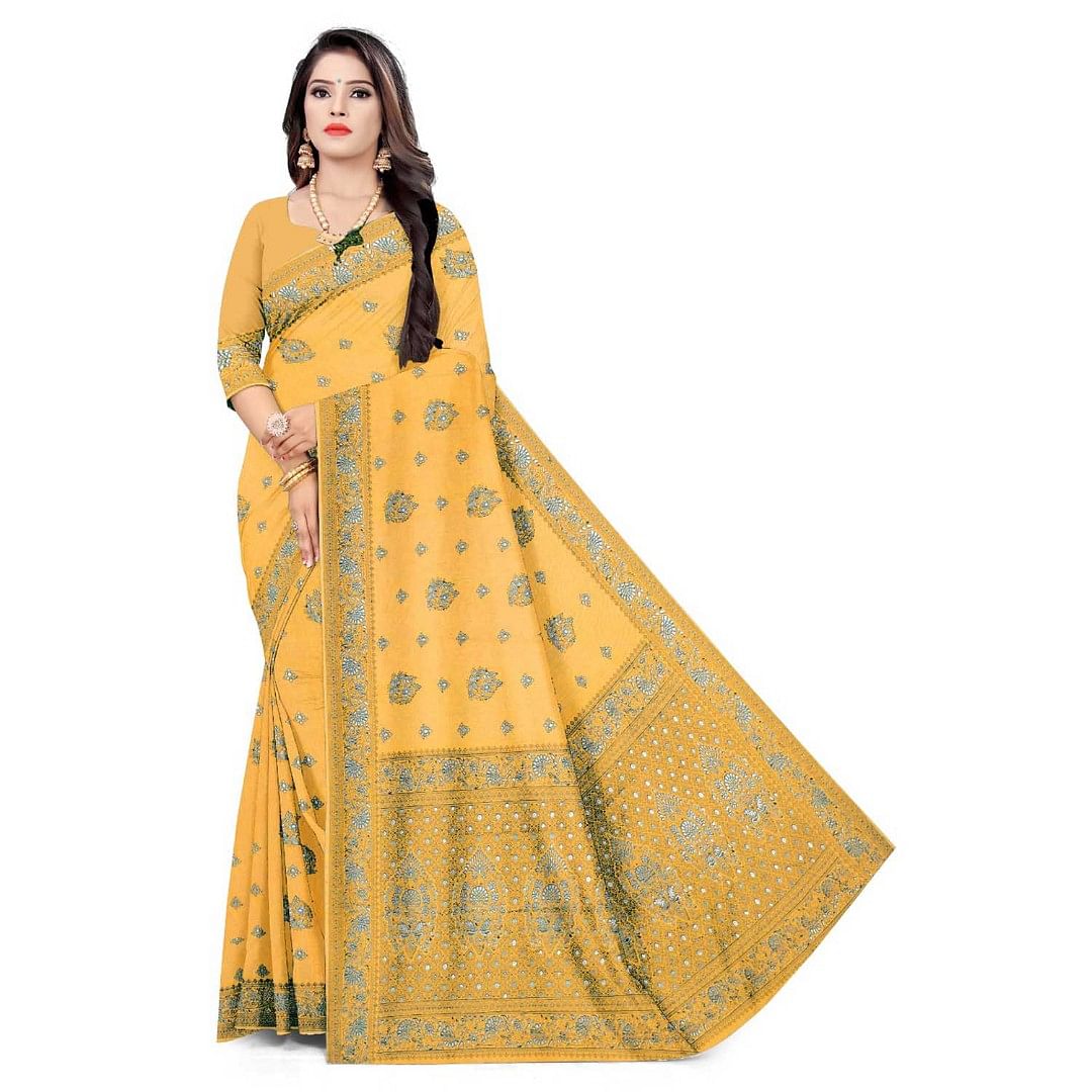 Authenzaa Women Saree ASWS054 Yellow 