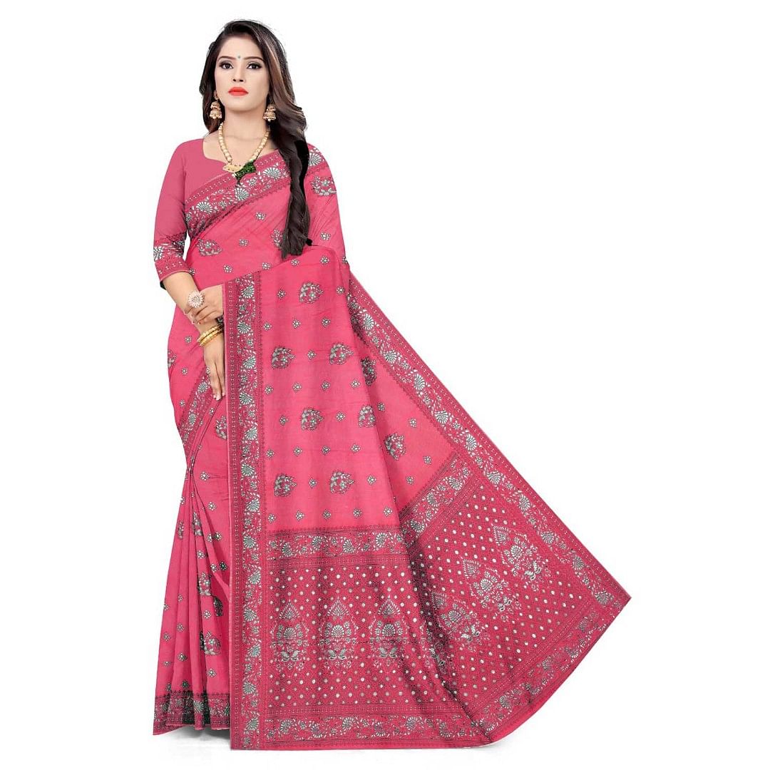 Authenzaa Women Saree ASWS054  Carrot 
