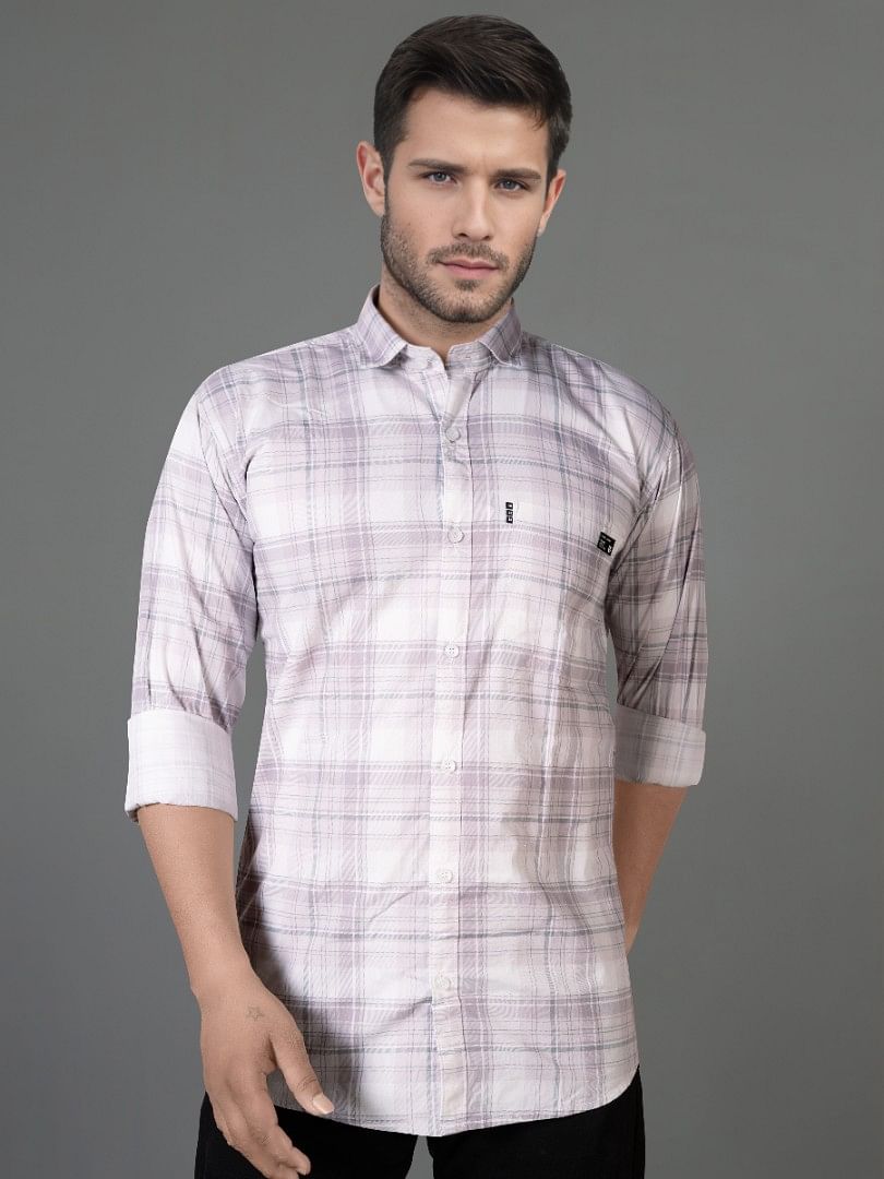Authenzaa Men Casual Shirt SFCS092 Light Peach Chex 
