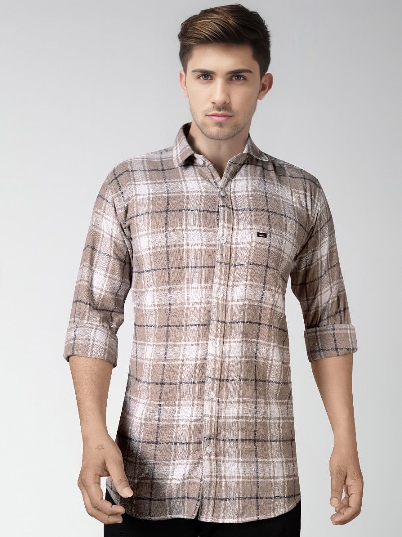 Authenzaa Men Casual Shirt SFCS106 Brown Chex 