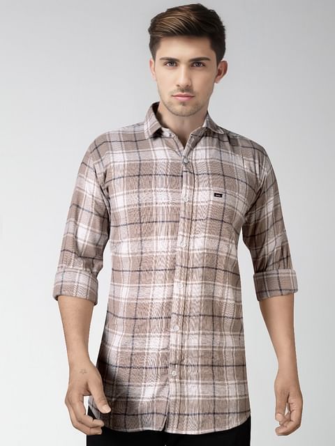 Authenzaa Men Casual Shirt SFCS106 Brown Chex 